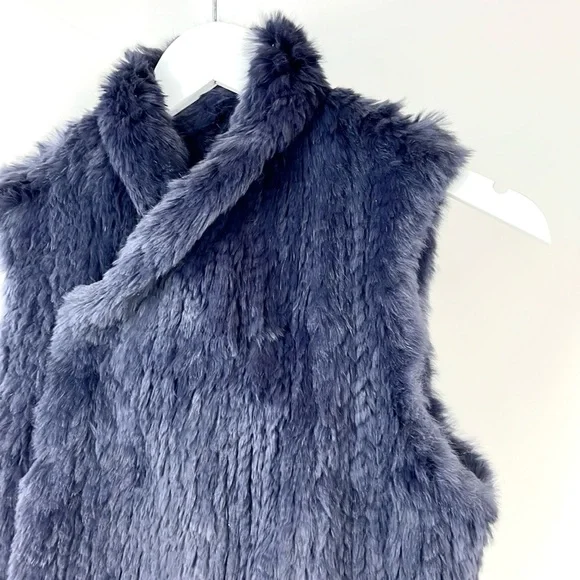 June Navy Rabbit Fur Snap-Front Vest - Picture 4 of 5